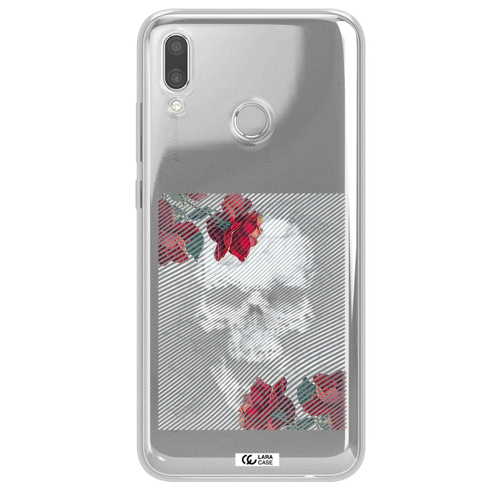Rose And Skull Pattern Line Huawei P Smart 2019 Clear TPU Case