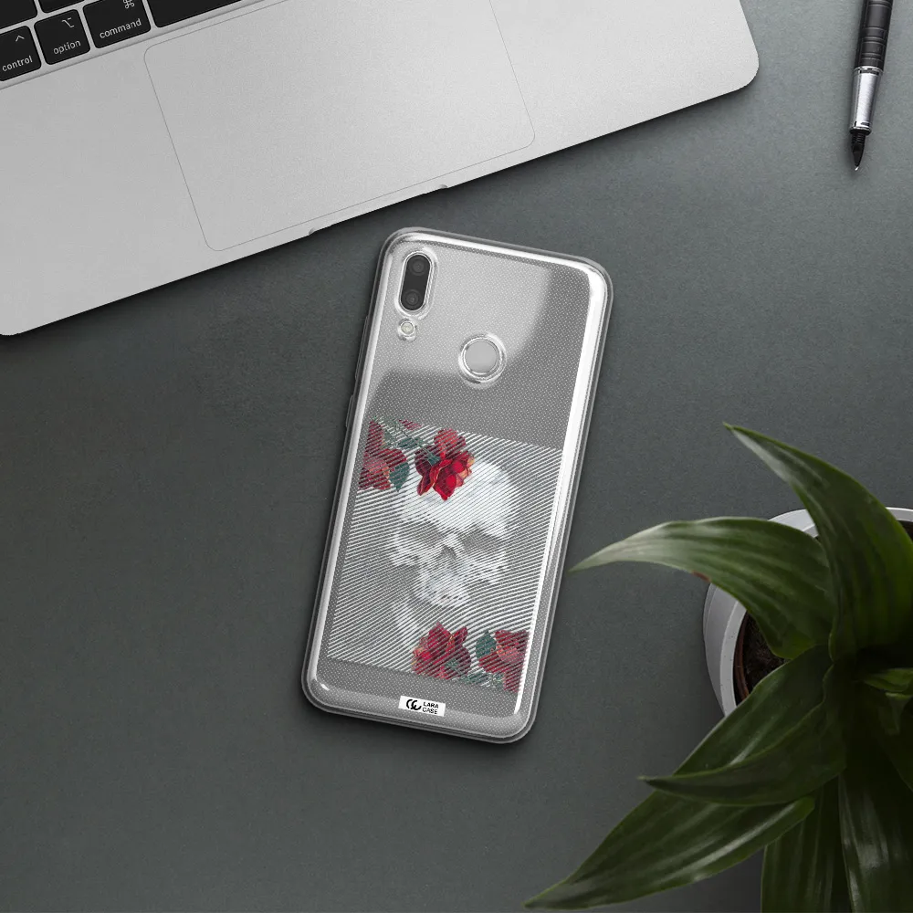 Rose And Skull Pattern Line Huawei P Smart 2019 Clear TPU Case