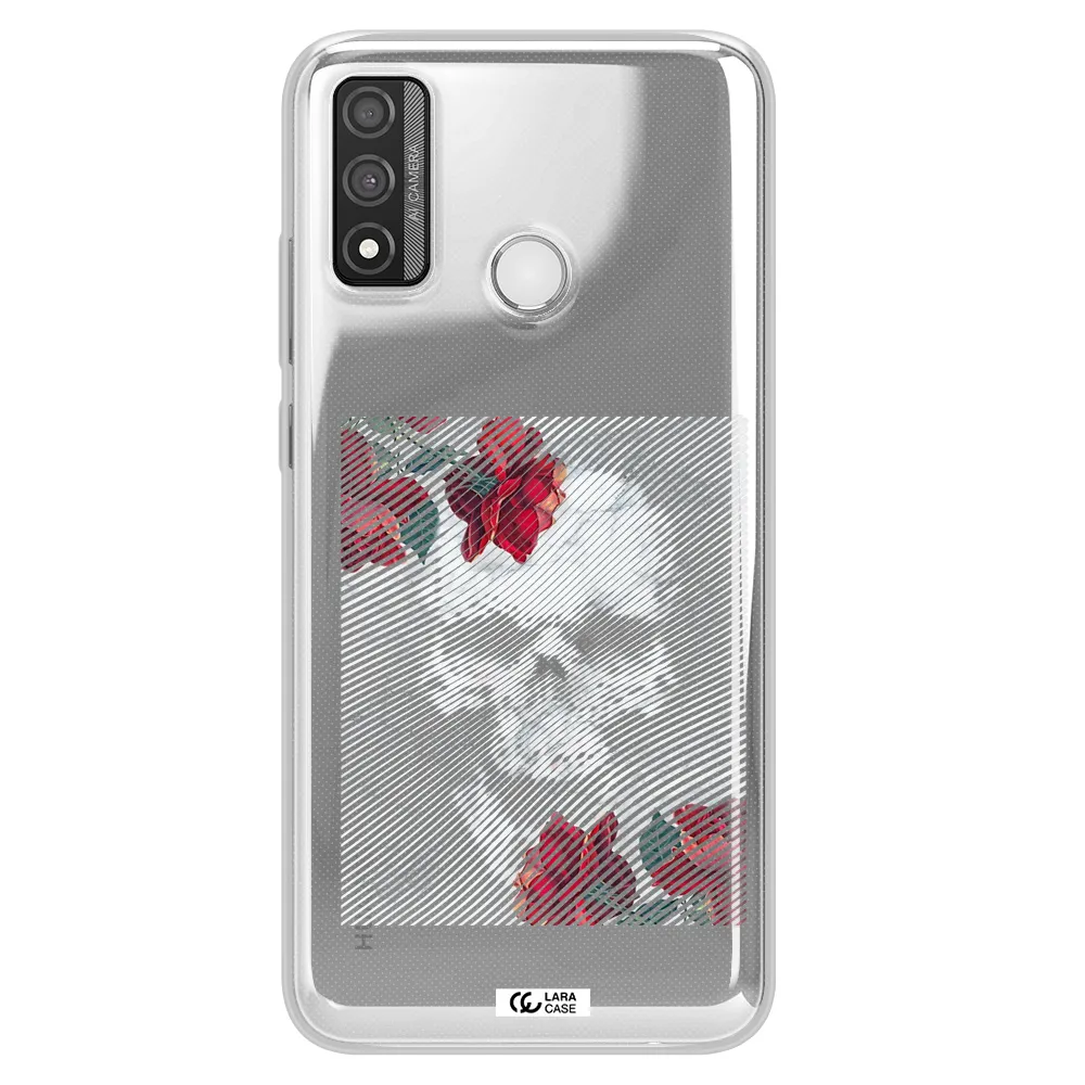 Rose And Skull Pattern Line Huawei P Smart 2020 Clear TPU Case