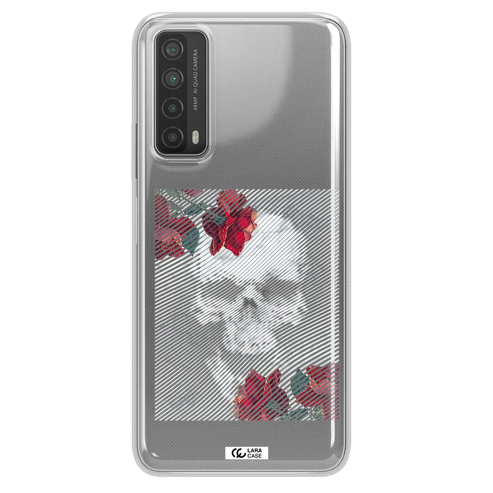 Rose And Skull Pattern Line Huawei P Smart 2021 Clear TPU Case