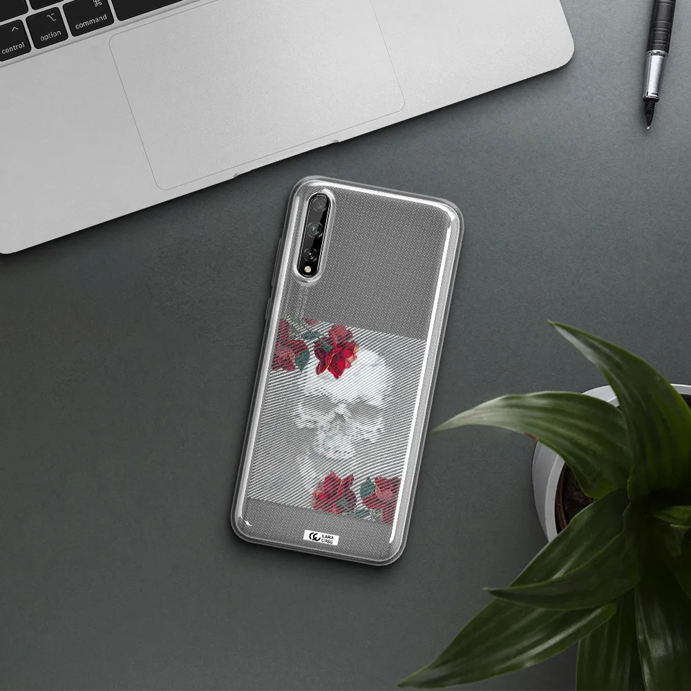 Rose And Skull Pattern Line Huawei P Smart S Clear TPU Case
