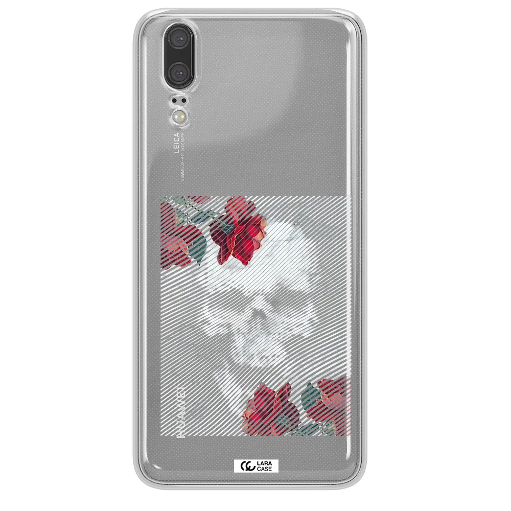 Rose And Skull Pattern Line Huawei P20 Clear TPU Case