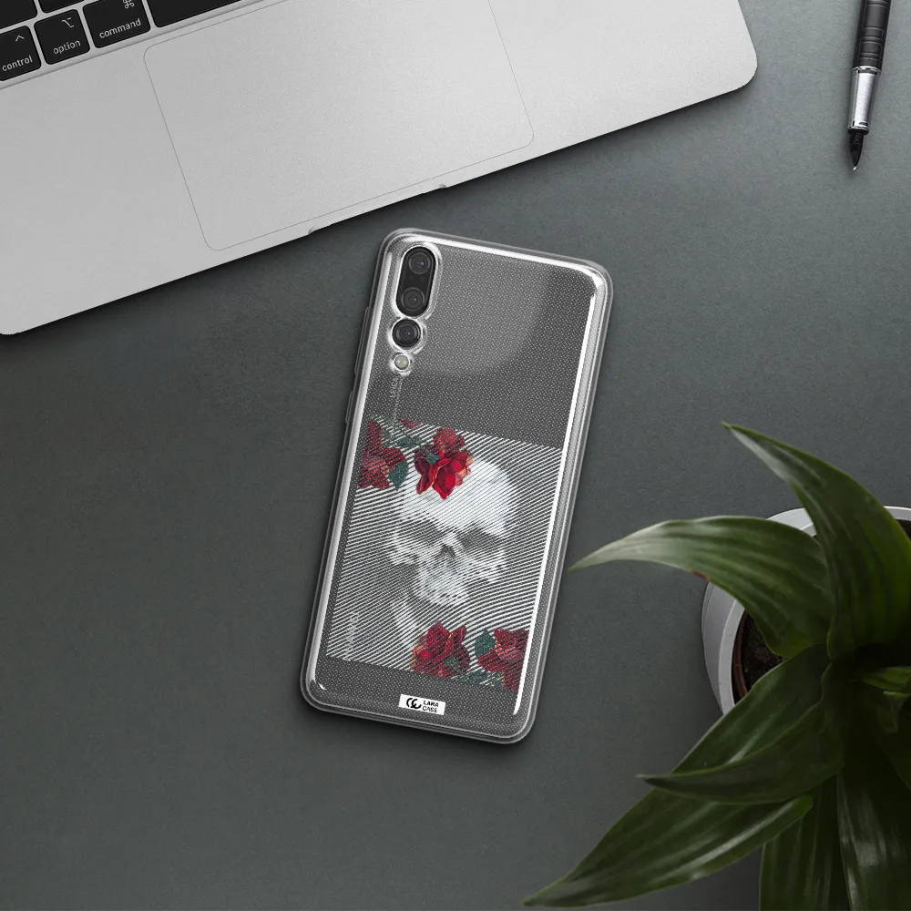 Rose And Skull Pattern Line Huawei P20 Pro Clear TPU Case