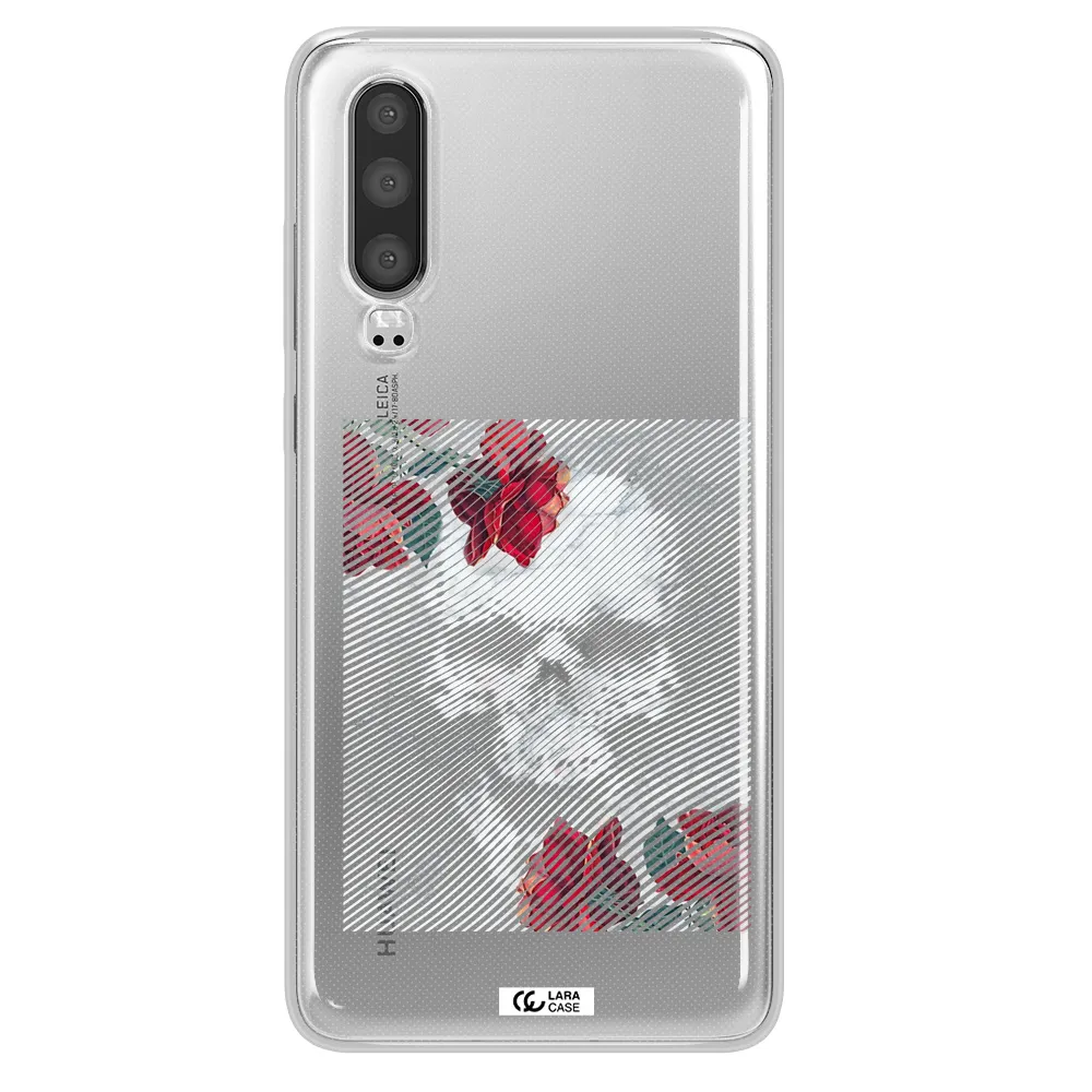 Rose And Skull Pattern Line Huawei P30 Clear TPU Case