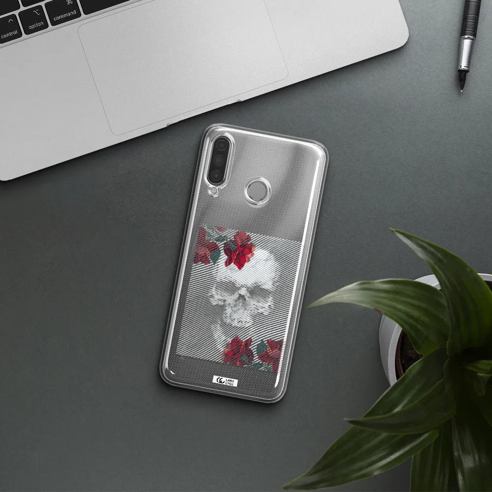 Rose And Skull Pattern Line Huawei P30 Lite Clear TPU Case