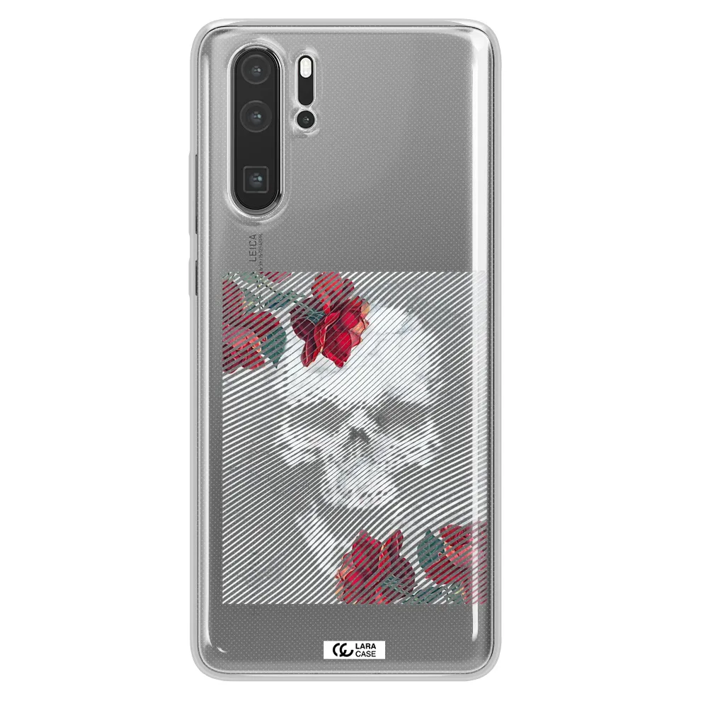 Rose And Skull Pattern Line Huawei P30 Pro Clear TPU Case