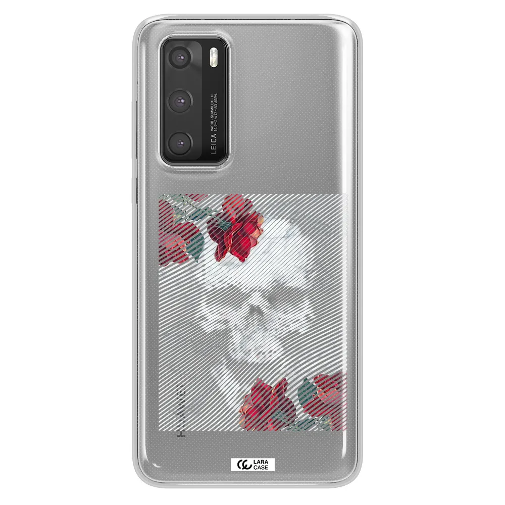 Rose And Skull Pattern Line Huawei P40 Clear TPU Case