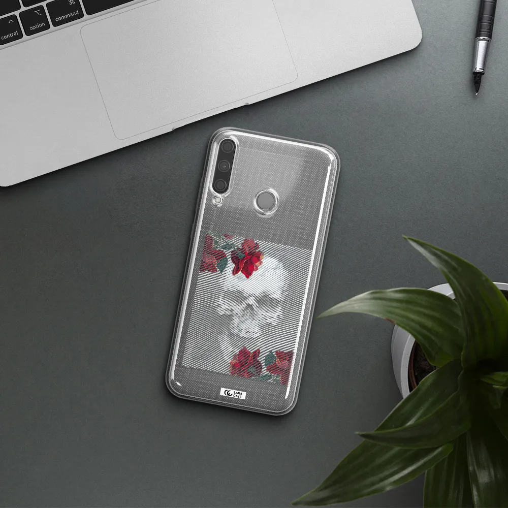 Rose And Skull Pattern Line Huawei P40 Lite E Clear TPU Case