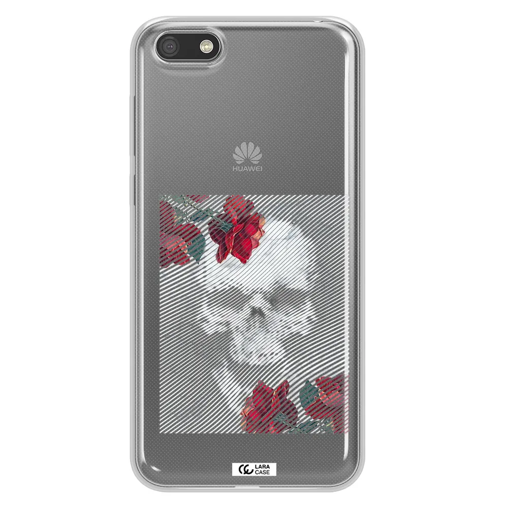 Rose And Skull Pattern Line Huawei Y5 2018 Clear TPU Case