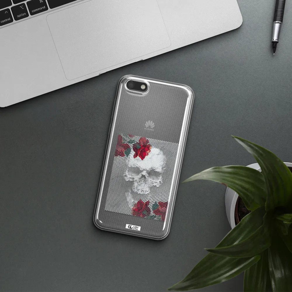 Rose And Skull Pattern Line Huawei Y5 2018 Clear TPU Case