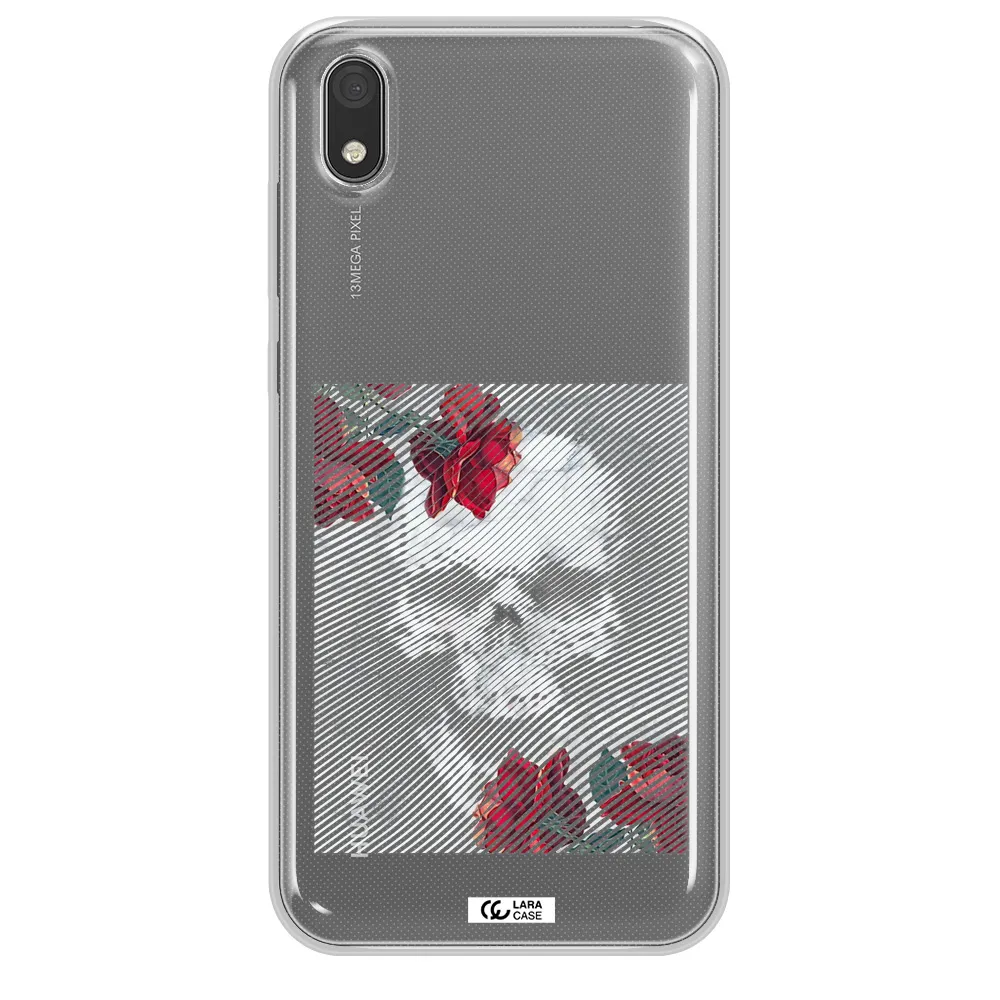 Rose And Skull Pattern Line Huawei Y5 2019 Clear TPU Case