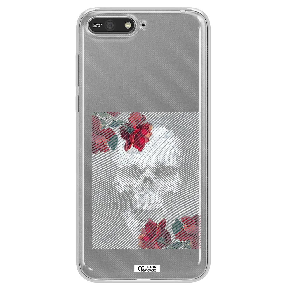 Rose And Skull Pattern Line Huawei Y6 2018 Clear TPU Case
