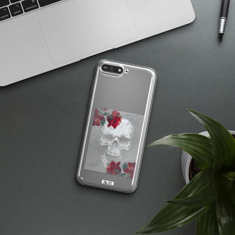 Rose And Skull Pattern Line Huawei Y6 2018 Clear TPU Case