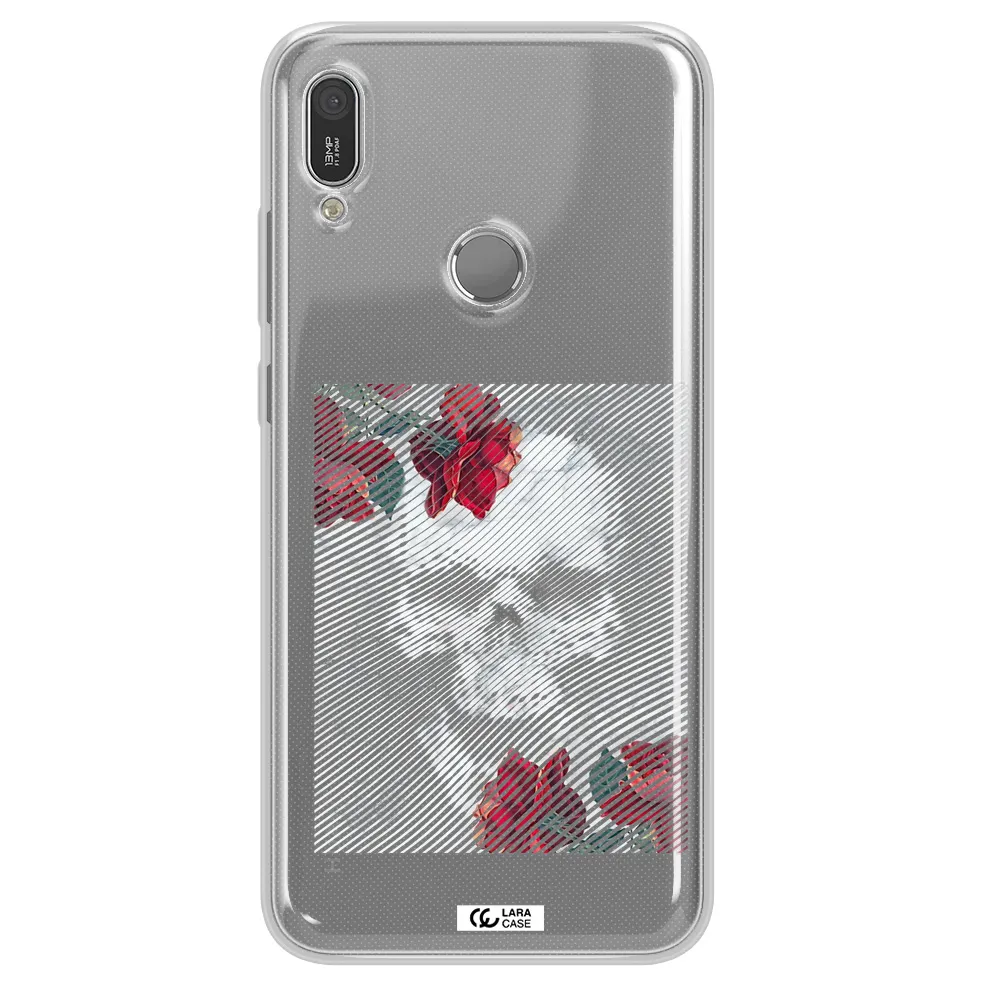 Rose And Skull Pattern Line Huawei Y6 2019 Clear TPU Case