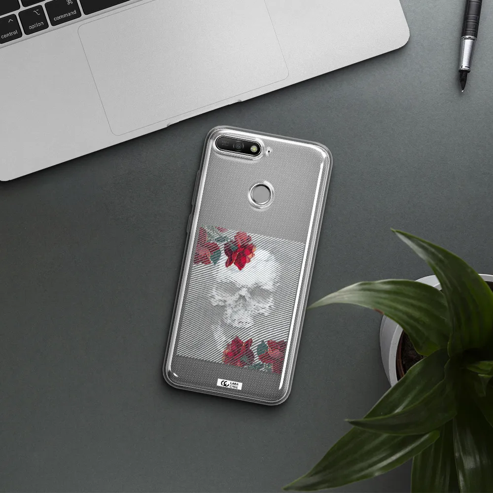Rose And Skull Pattern Line Huawei Y6 Prime 2018 Clear TPU Case