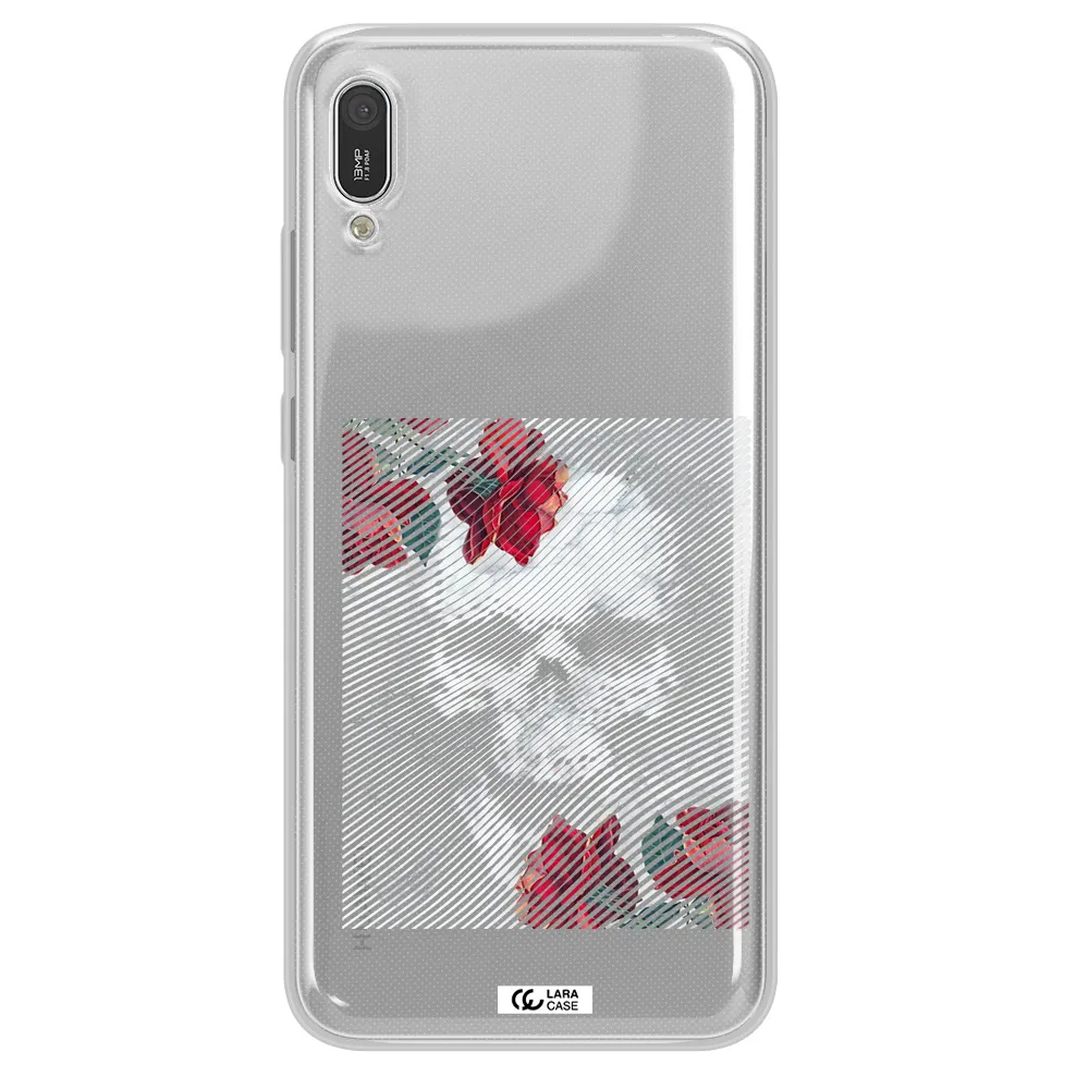 Rose And Skull Pattern Line Huawei Y6 Pro 2019 Clear TPU Case