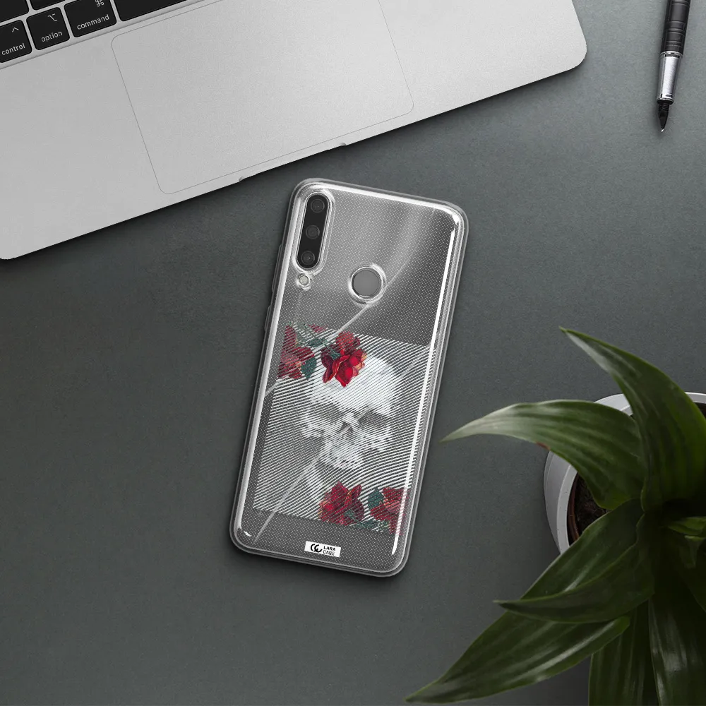 Rose And Skull Pattern Line Huawei Y6P Clear TPU Case