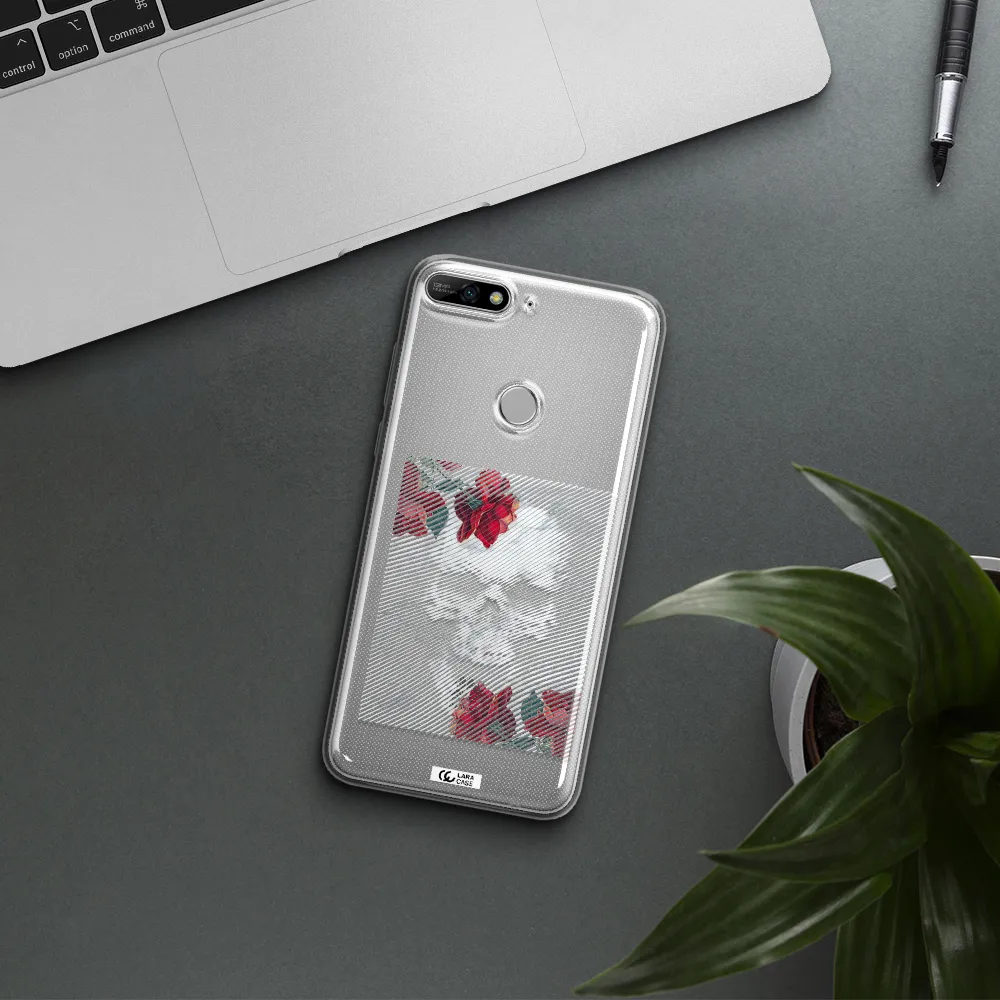 Rose And Skull Pattern Line Huawei Y7 2018 Clear TPU Case