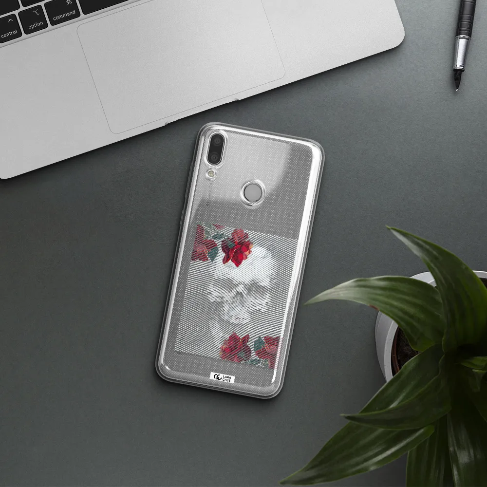 Rose And Skull Pattern Line Huawei Y7 2019 Clear TPU Case