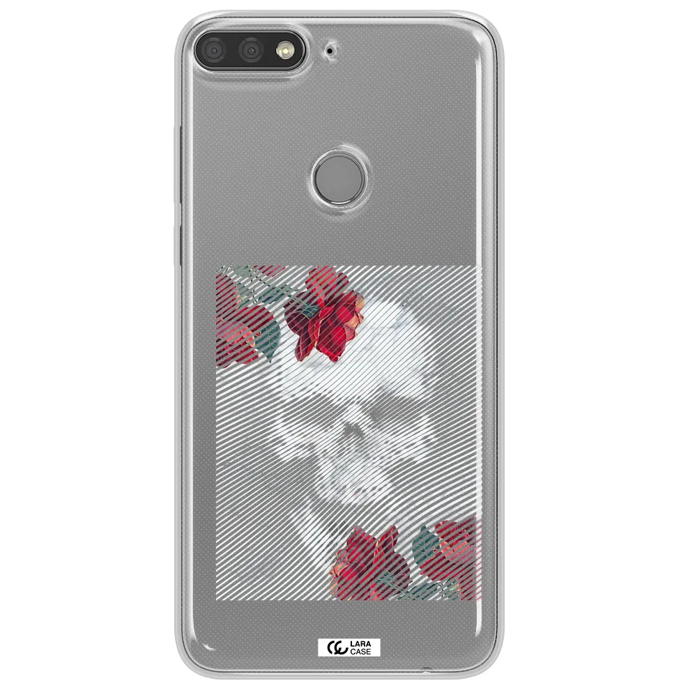 Rose And Skull Pattern Line Huawei Y7 Prime 2018 Clear TPU Case