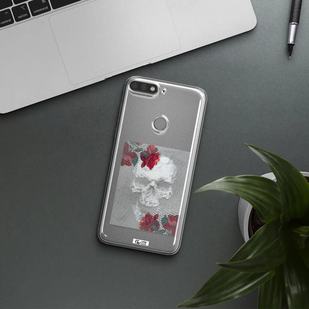 Rose And Skull Pattern Line Huawei Y7 Prime 2018 Clear TPU Case