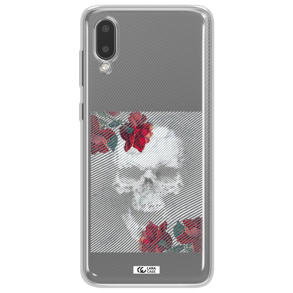 Rose And Skull Pattern Line Samsung A02 Clear TPU Case