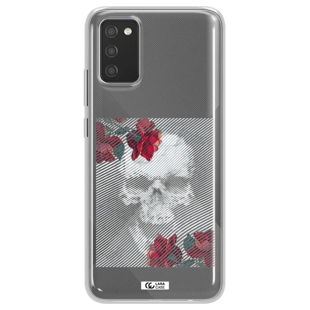 Rose And Skull Pattern Line Samsung A02S Clear TPU Case