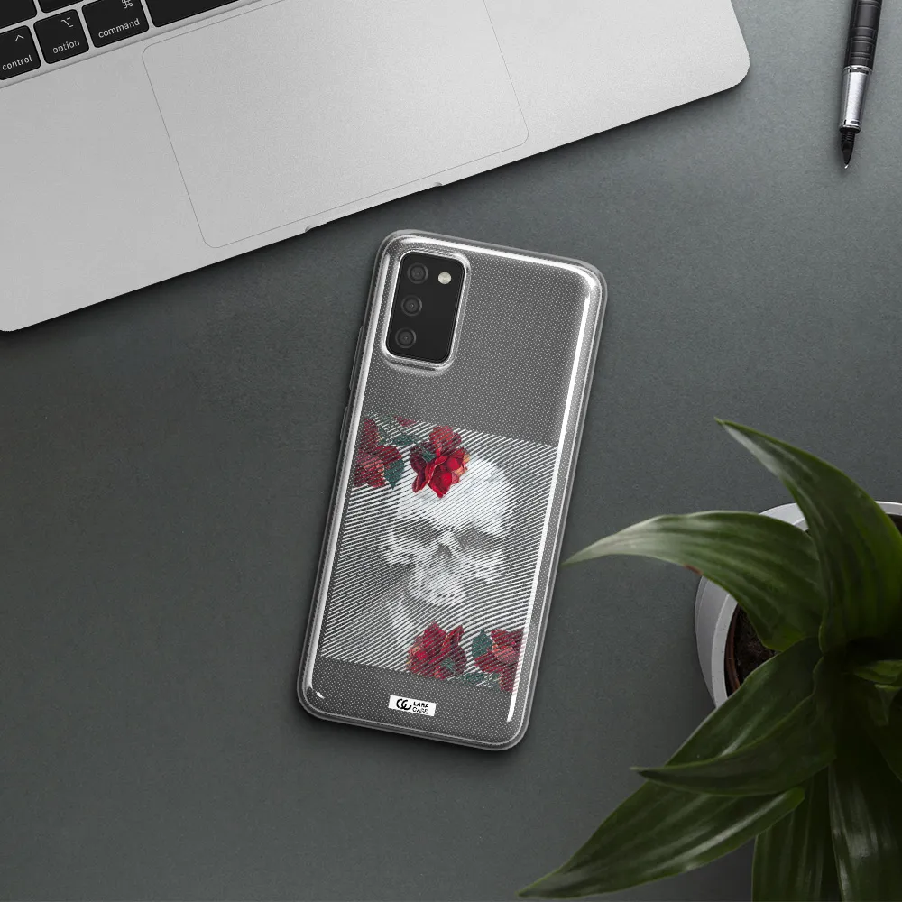 Rose And Skull Pattern Line Samsung A02S Clear TPU Case