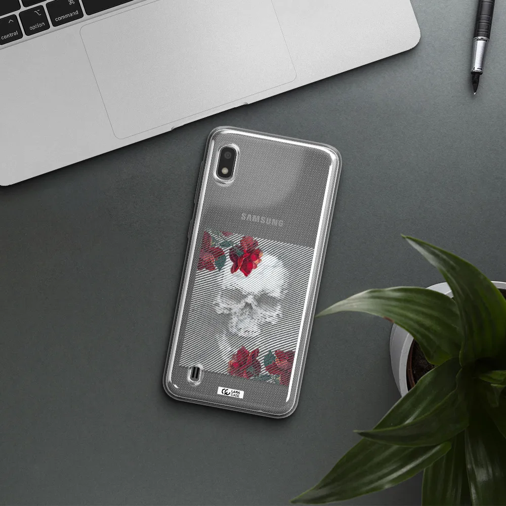 Rose And Skull Pattern Line Samsung A10 Clear TPU Case