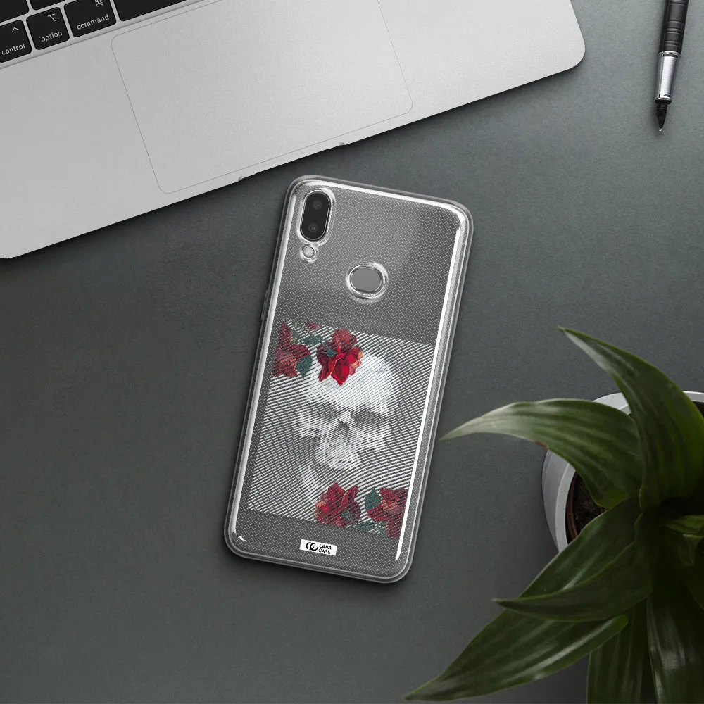 Rose And Skull Pattern Line Samsung A10S Clear TPU Case