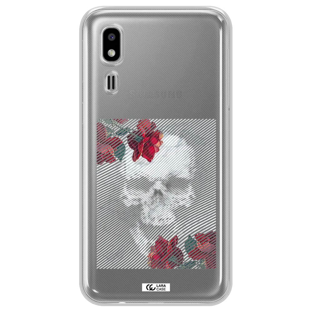 Rose And Skull Pattern Line Samsung A2 Core Clear TPU Case