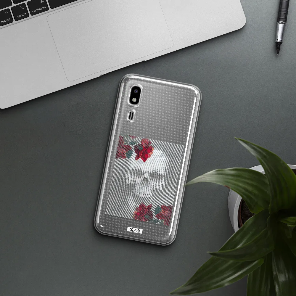 Rose And Skull Pattern Line Samsung A2 Core Clear TPU Case