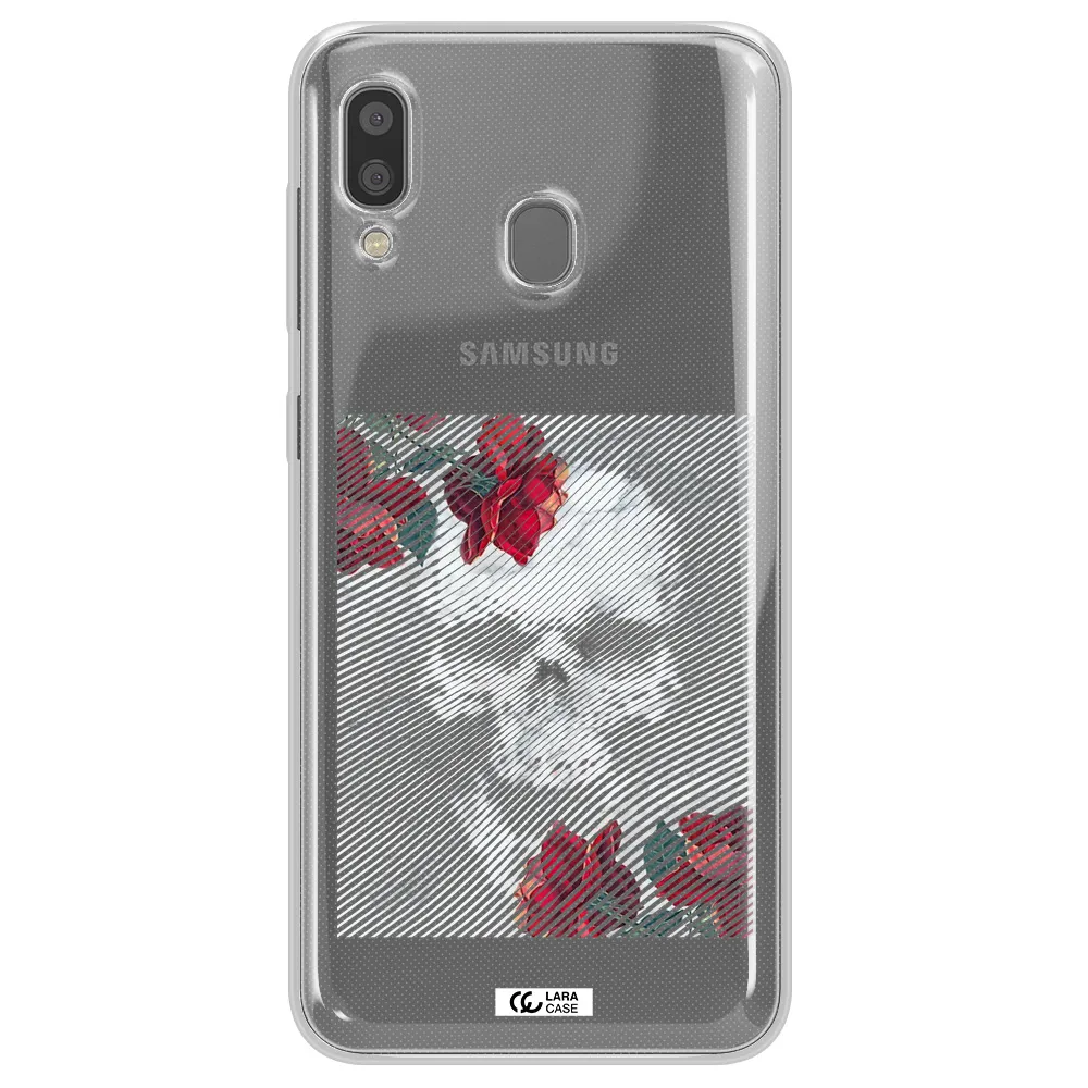 Rose And Skull Pattern Line Samsung A20 Clear TPU Case