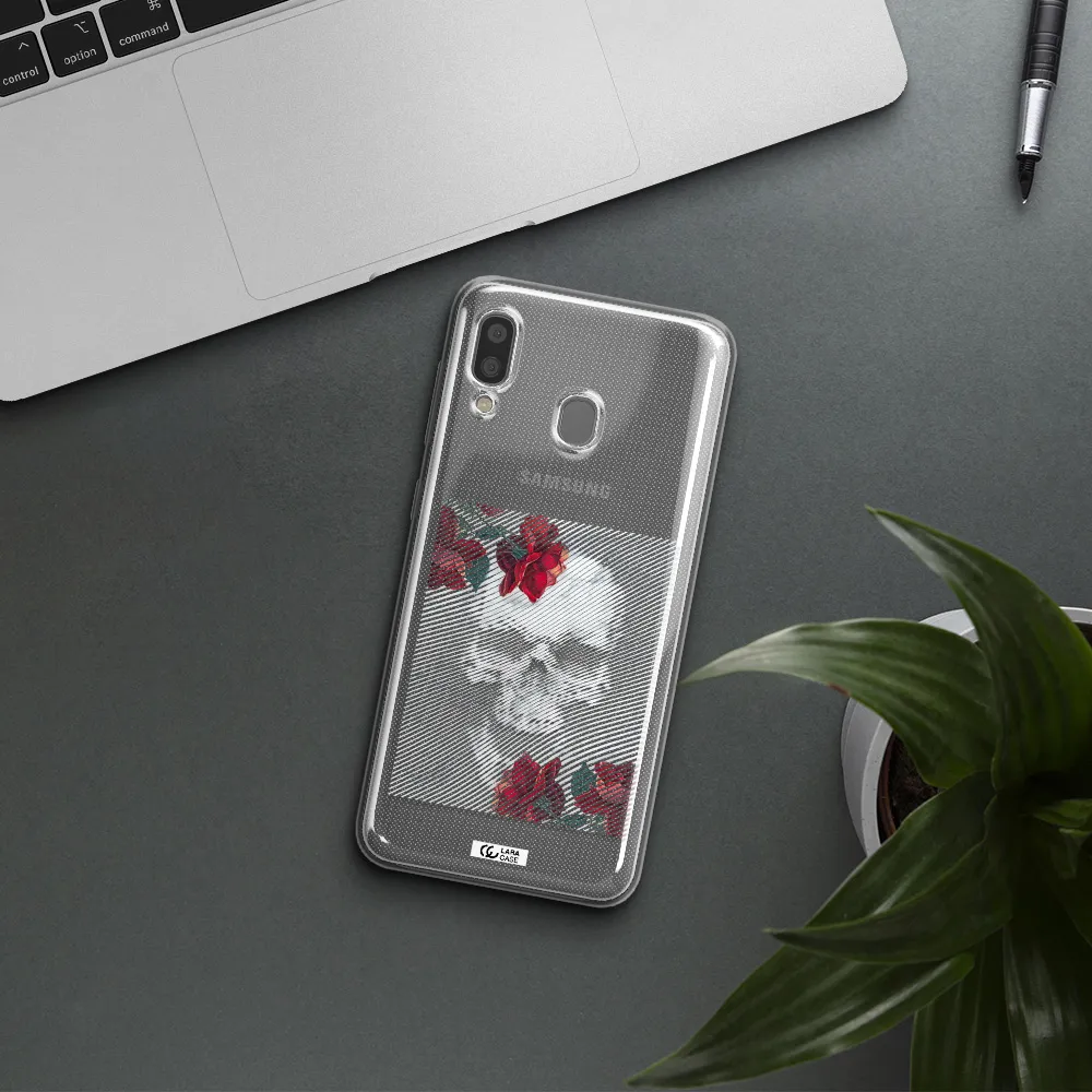 Rose And Skull Pattern Line Samsung A20 Clear TPU Case