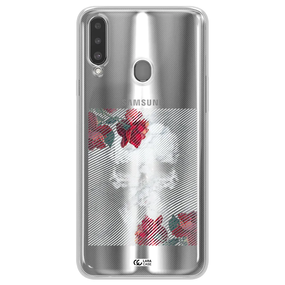 Rose And Skull Pattern Line Samsung A20S Clear TPU Case