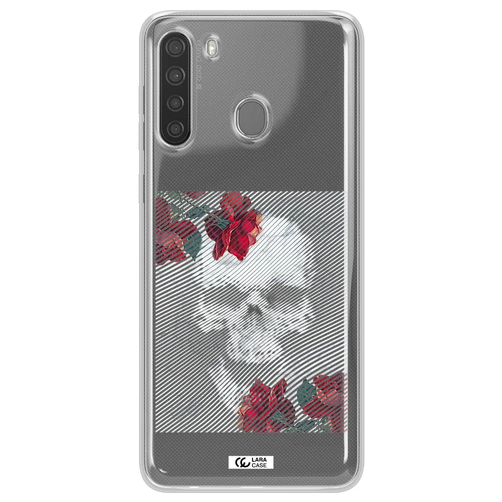 Rose And Skull Pattern Line Samsung A21 Clear TPU Case
