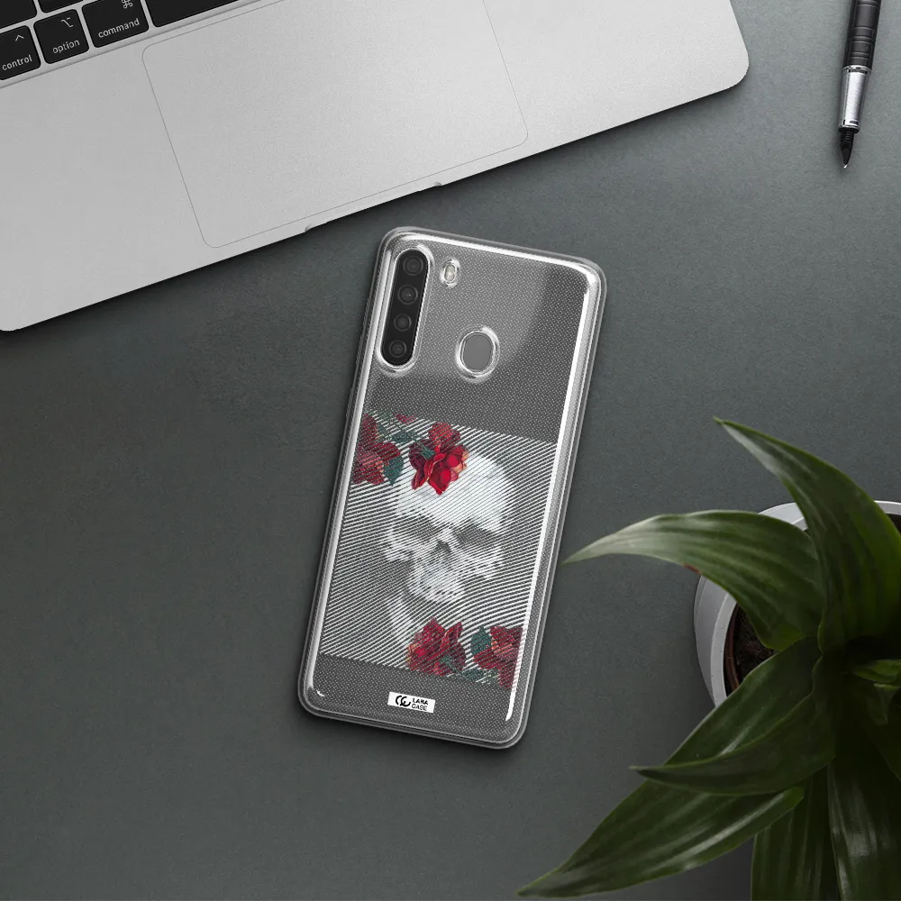 Rose And Skull Pattern Line Samsung A21 Clear TPU Case