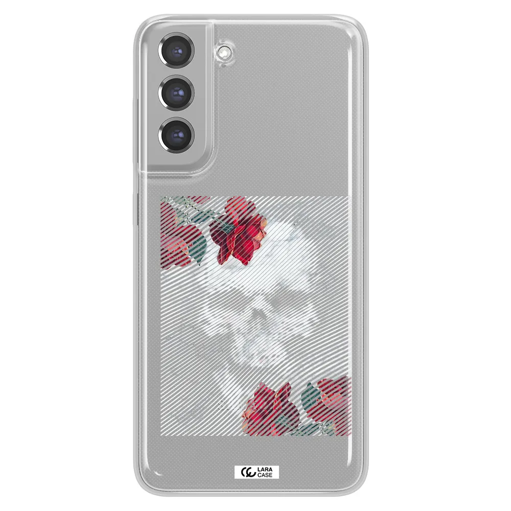 Rose And Skull Pattern Line Samsung A21 Fe Clear TPU Case