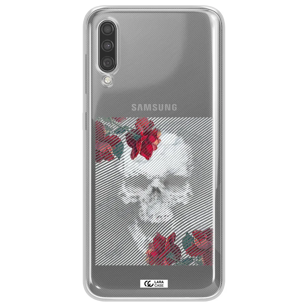 Rose And Skull Pattern Line Samsung A30S Clear TPU Case