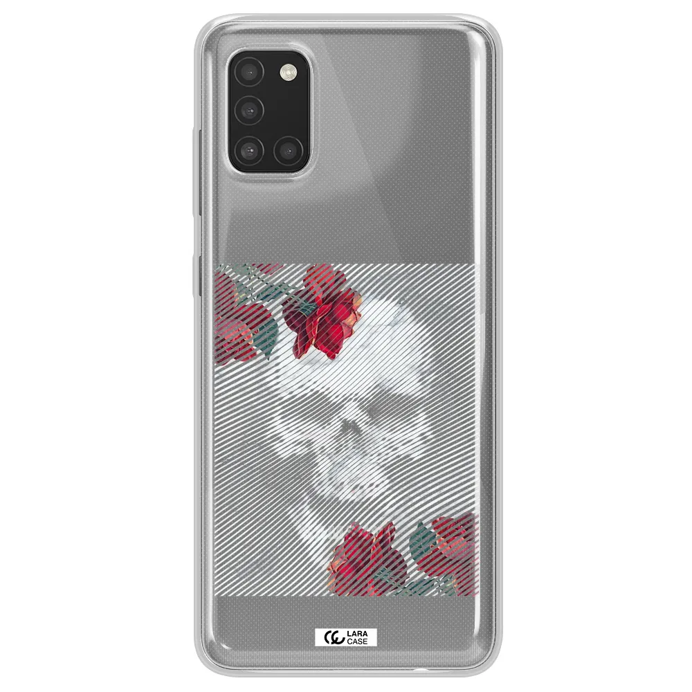 Rose And Skull Pattern Line Samsung A31 Clear TPU Case