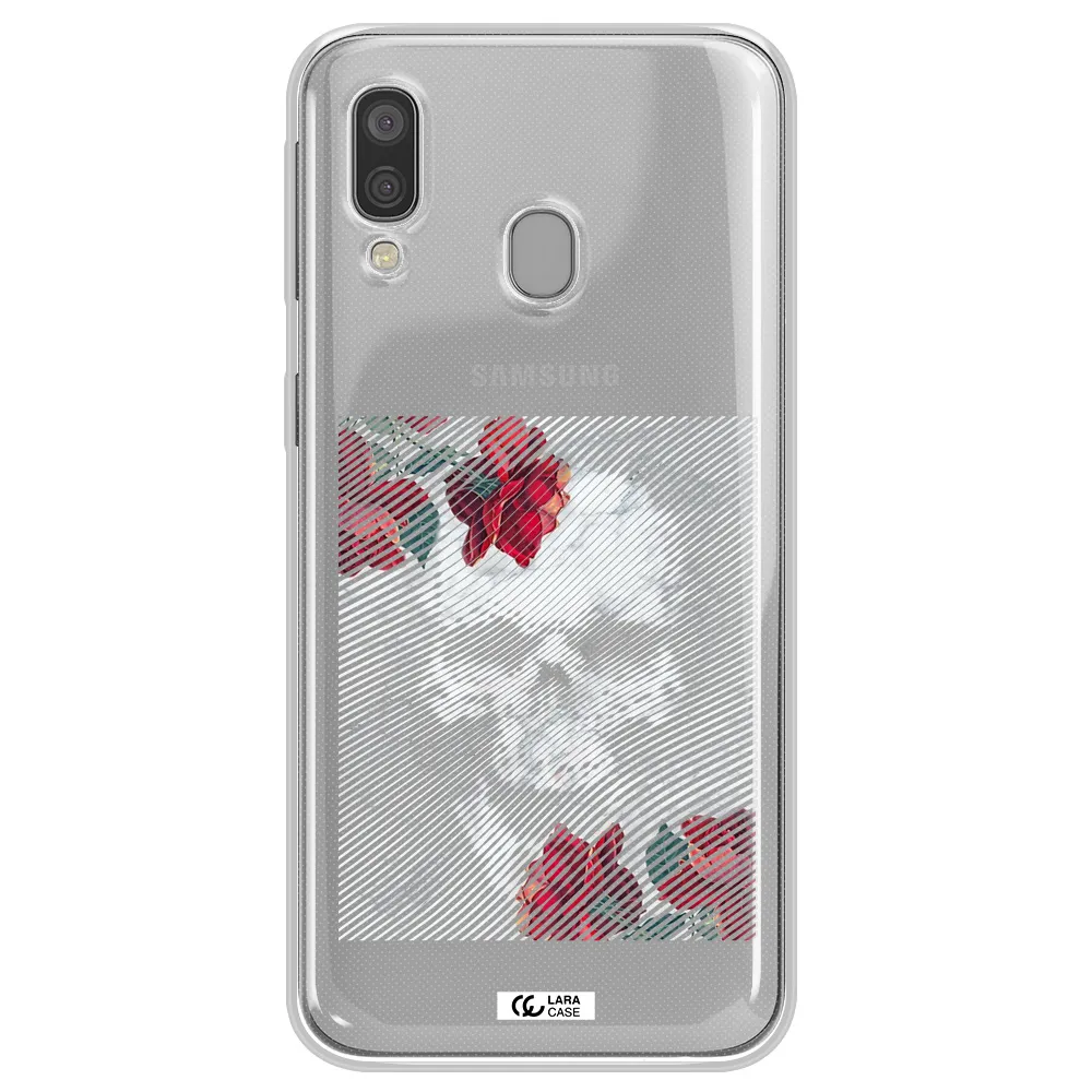Rose And Skull Pattern Line Samsung A40 Clear TPU Case