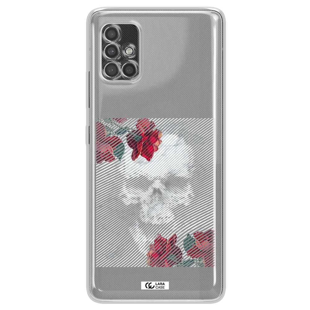 Rose And Skull Pattern Line Samsung A40S Clear Tpu Case
