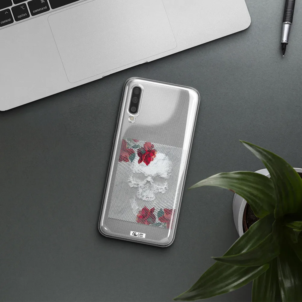 Rose And Skull Pattern Line Samsung A50 Clear TPU Case
