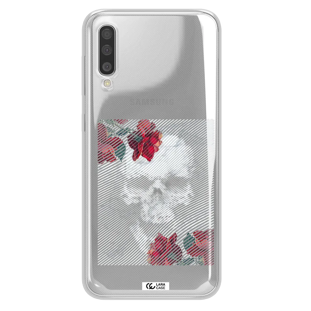 Rose And Skull Pattern Line Samsung A50S Clear Tpu Case