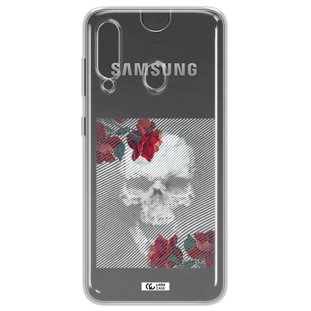 Rose And Skull Pattern Line Samsung A60 Clear TPU Case