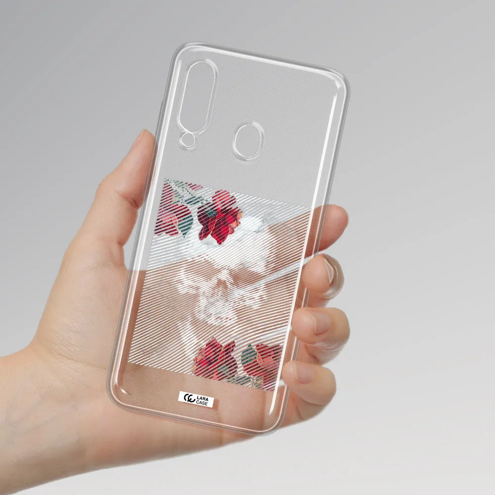 Rose And Skull Pattern Line Samsung A60 Clear TPU Case