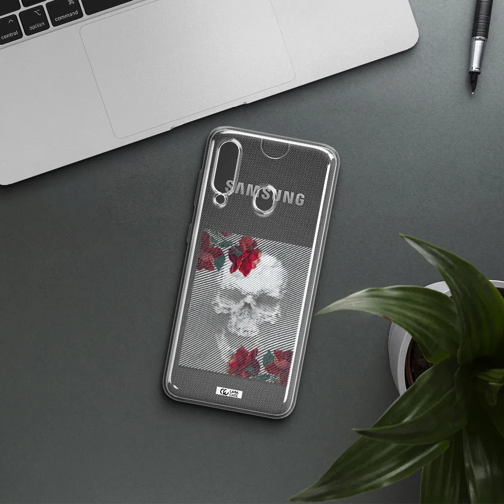 Rose And Skull Pattern Line Samsung A60 Clear TPU Case