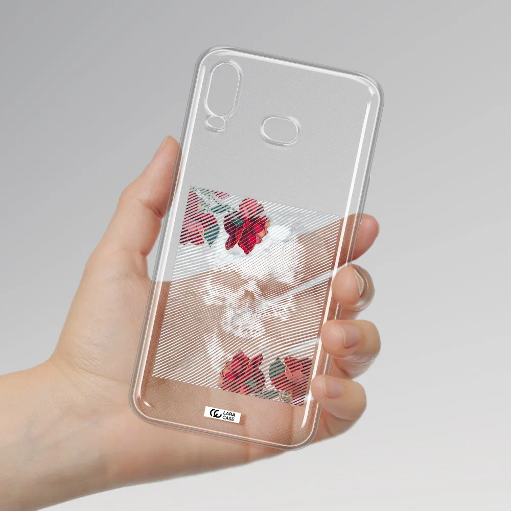 Rose And Skull Pattern Line Samsung A6S Clear TPU Case