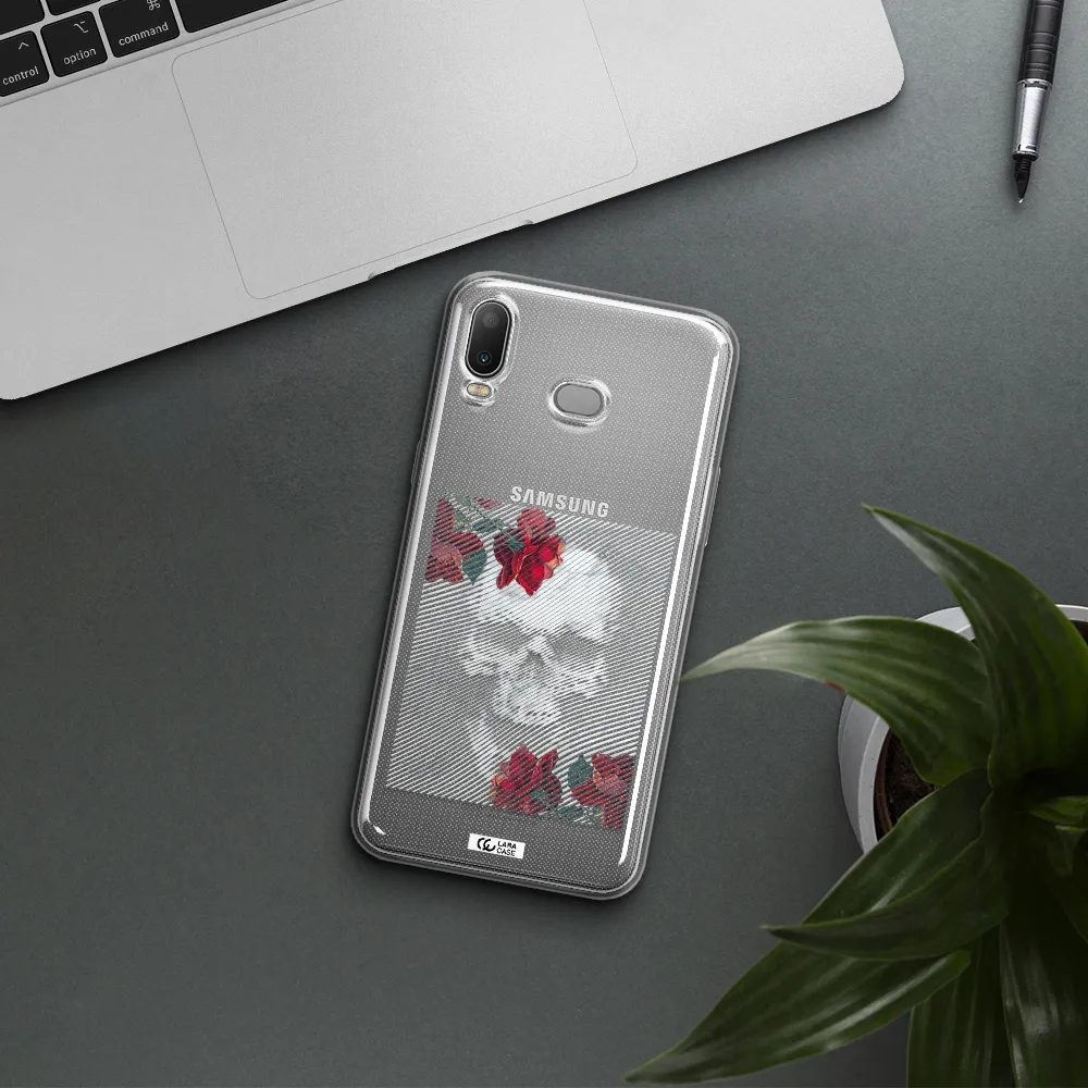 Rose And Skull Pattern Line Samsung A6S Clear TPU Case