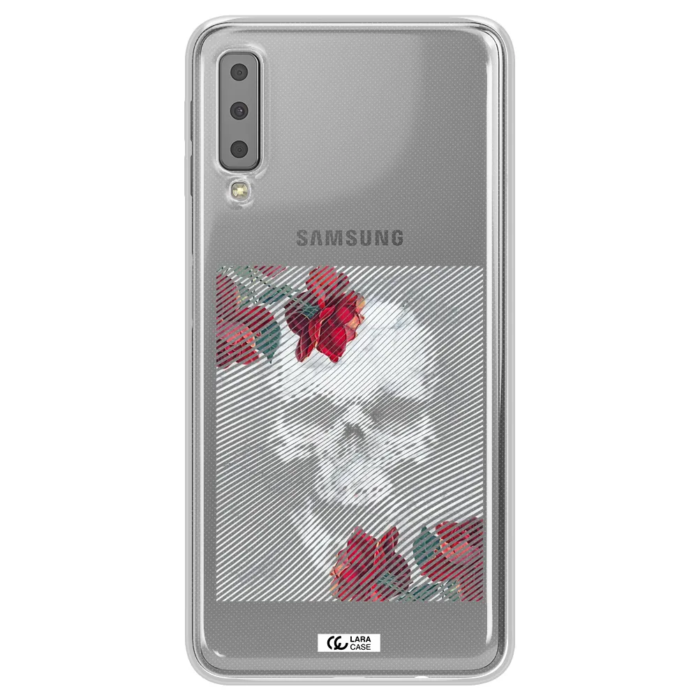 Rose And Skull Pattern Line Samsung A7 2018 Clear TPU Case